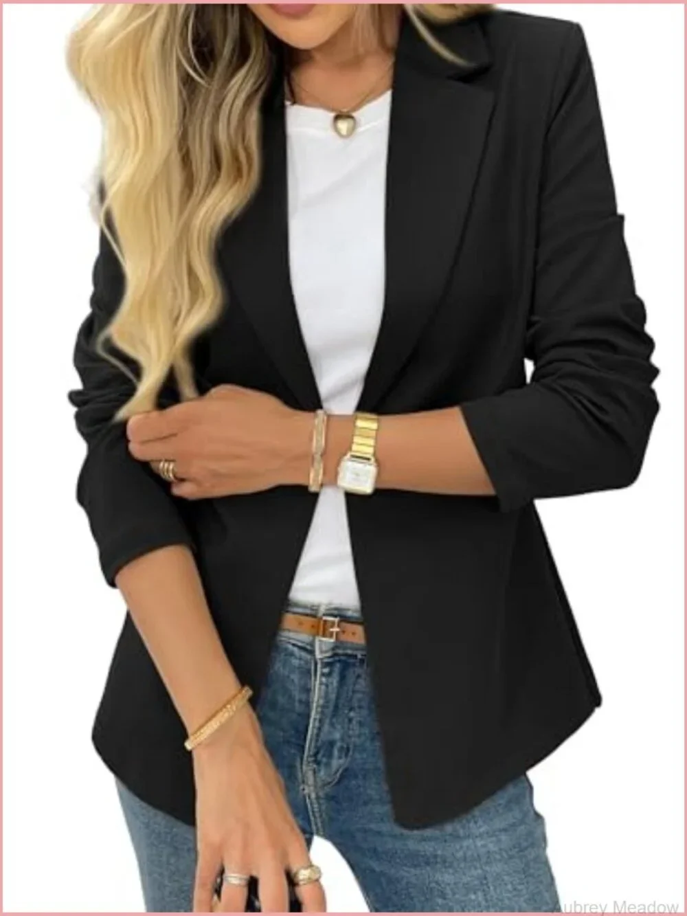 Business Casual Open Front Blazer, Stretchy Knit Long Sleeve Work Office Suit